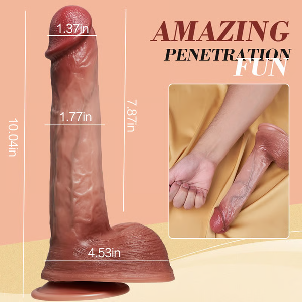 Long 10-Inch Thrusting Vibrating Warming Realistic Dildo Cock – 8 Rhythms, Smart Heating, Soft Silicone, USB Rechargeable, with Suction Cup & Remote Control
