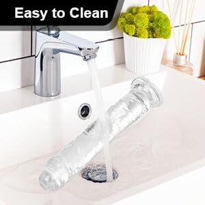 10” Long Clear Realistic Dildo – Transparent Jelly Penis with Suction Cup, Soft Flexible Dildo for Anal & G-Spot Stimulation, Adult Toy for Women, Men & Couples