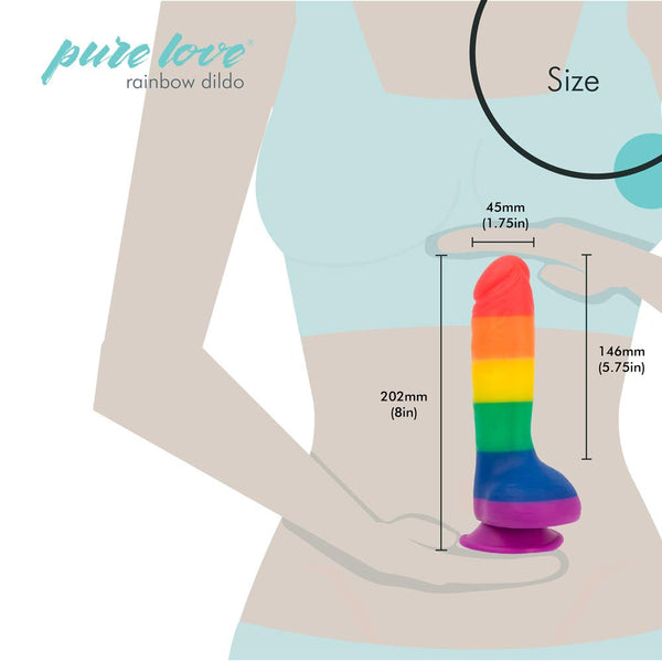 8-Inch Rainbow Striped Silicone Dildo – Suction Base, Harness Compatible, G-Spot & Anal Friendly