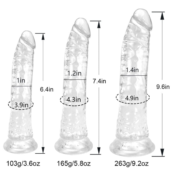Beginner Realistic Clear Dildo Set – 3 Sizes (Small, Big, Huge) with Suction Cups for Vaginal & Anal Play – Beginner to Advanced Lifelike Penis Sex Toys in Pink, Blue, Purple & Transparent
