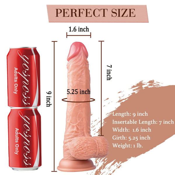 9" Realistic Dildo with Balls – Lifelike, Curved, Hands-Free Suction Cup Dildo