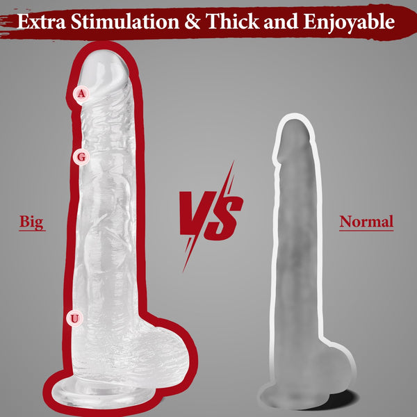 11 Inch Big Clear Realistic Dildo – Big Transparent Soft TPE Dildo with Suction Cup, Lifelike G-Spot and Anal Dildo for Women, Men & Advanced Users