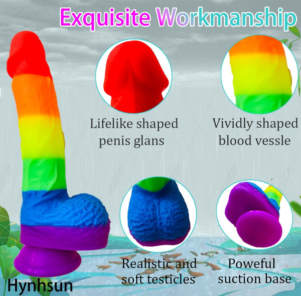 8.66-Inch Realistic Rainbow Dildo – Soft Liquid Silicone with Strong Suction Cup, G-Spot & Anal Sex Toy with Lifelike Veins and Dual Balls