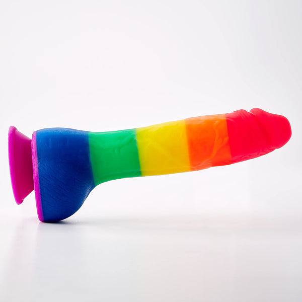 8 Inch Rainbow Pride Dildo Colors Edition – Realistic Silicone Dong with Balls & Strong Suction Base for G-Spot, Anal, and Vaginal Play