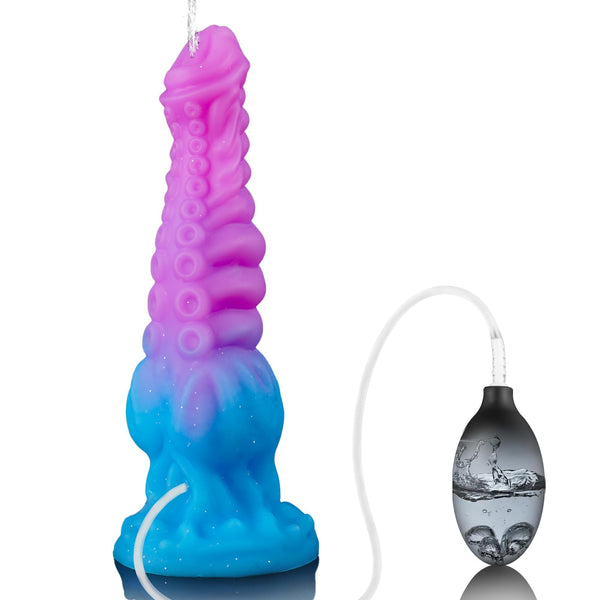 9.7" Squirting Tentacle Dildo – Purple Fantasy Monster Dragon Dildo with Knot, Suction Cup, and Ejaculating Syringe