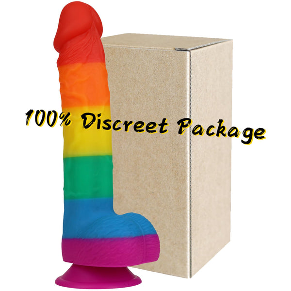 9โ Rainbow Realistic Dildo โ Transparent Silicone Suction Cup Dildo with Balls for Hands-Free G-Spot & Anal Play