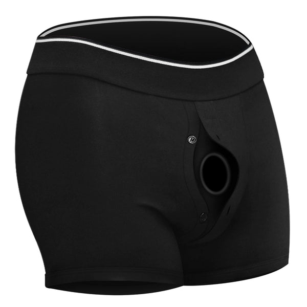 Strap-On Harness Boxer, Dildo Shorts – Unisex Pegging & Packing Underwear with Hidden Vibe Pocket, Platinum Silicone O-Ring, and Cotton Comfort for Couples & Daily Wear