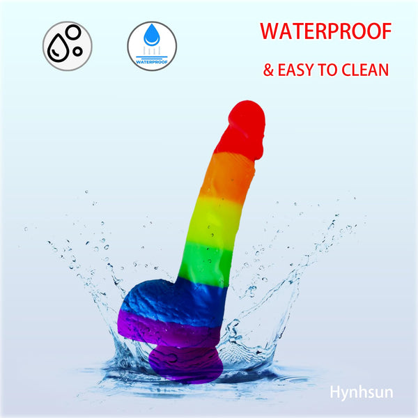 8.66-Inch Realistic Rainbow Dildo – Soft Liquid Silicone with Strong Suction Cup, G-Spot & Anal Sex Toy with Lifelike Veins and Dual Balls