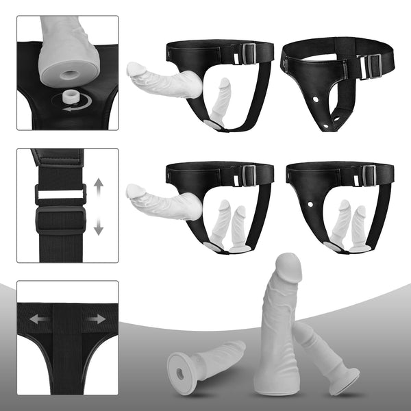 Adjustable Harness Strap-On with 3 Realistic Dildos – Vibrating Strapless Dildo with Remote, 10 Modes for G-Spot & Anal Play