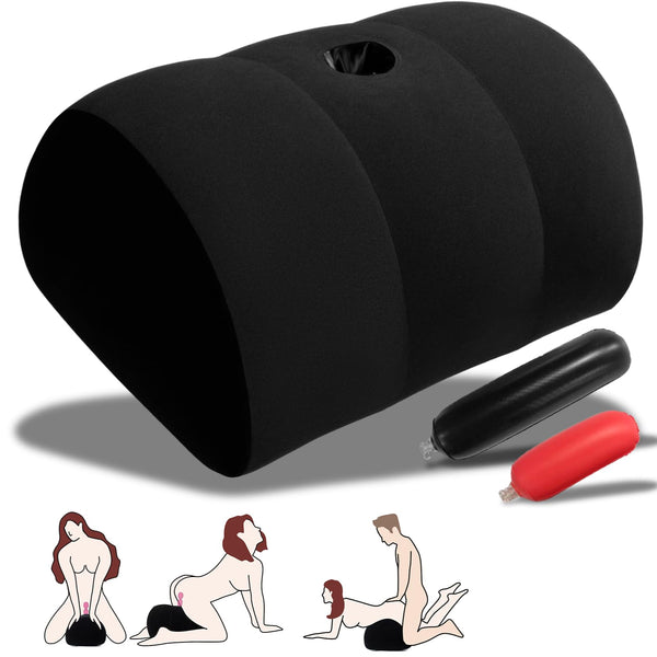 Black Dildo Mount Pillow – Inflatable Arch Sex Position Pillow for Adults, 2-in-1 Dildo Chair and Toy Mount for Women and Couples
