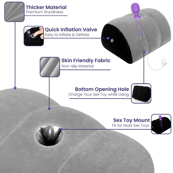 Dildo Mount Pillow – Inflatable Arch Sex Position Pillow for Women, Couples & Solo Play, Dildo Chair & Sex Toy Mount with Deep Hole Base (Gray)