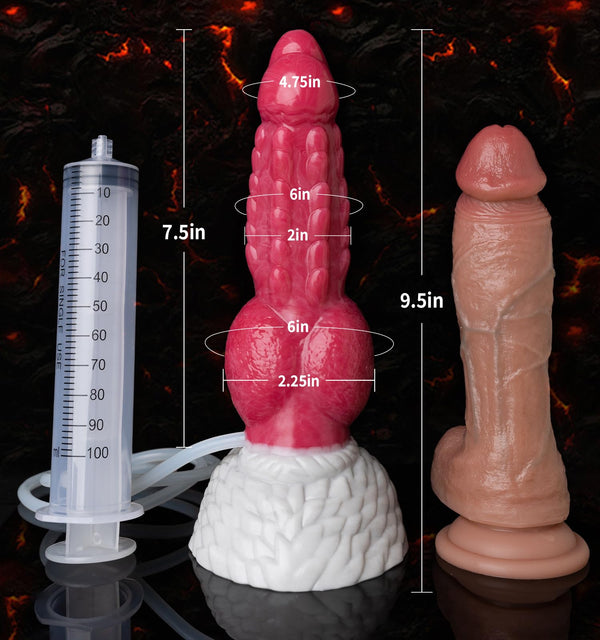 9.5" Squirting Knot Dildo – Giant Monster Cumming Dildo with Ribbed Texture, Suction Cup & Syringe Ejaculation