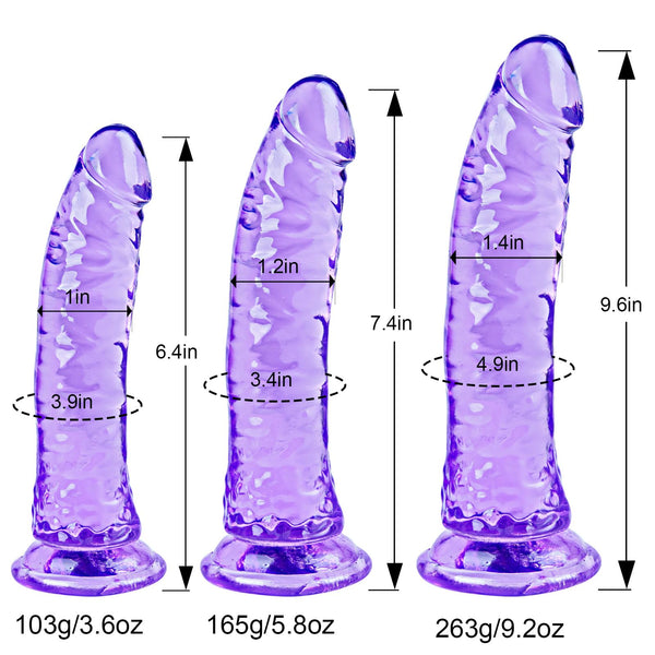 Beginner Realistic Clear Dildo Set – 3 Sizes (Small, Big, Huge) with Suction Cups for Vaginal & Anal Play – Beginner to Advanced Lifelike Penis Sex Toys in Pink, Blue, Purple & Transparent