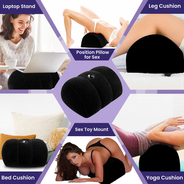 Black Dildo Mount Pillow – Inflatable Arch Sex Position Pillow for Adults, 2-in-1 Dildo Chair and Toy Mount for Women and Couples