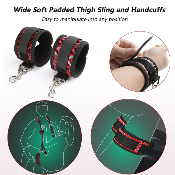 Inflatable Sex Pillow Cushion with Restraint Straps – Adjustable Thigh Sling, Bondage Handcuffs & Portable Sex Chair for Deeper Support and BDSM Play