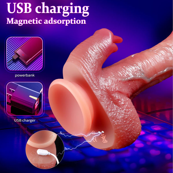 Realistic 9 inch Tongue Licking Dildo with Heat Vibrator Sex