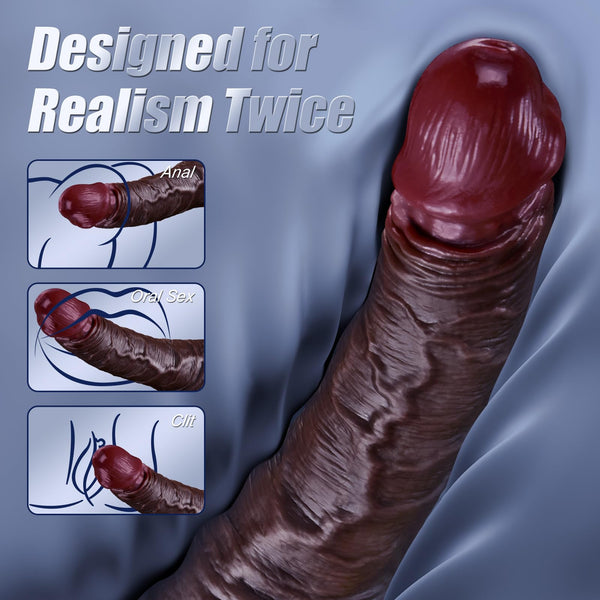 8.5" Realistic Black Dildo for Women – Soft Silicone with Moveable Skin, Sliding Balls