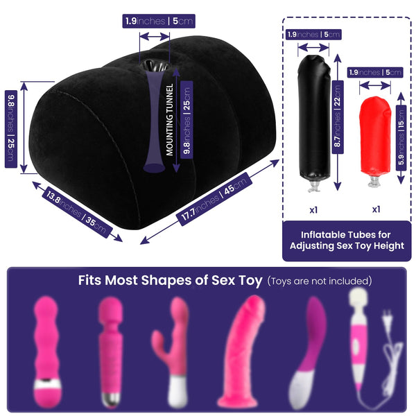 Black Dildo Mount Pillow – Inflatable Arch Sex Position Pillow for Adults, 2-in-1 Dildo Chair and Toy Mount for Women and Couples