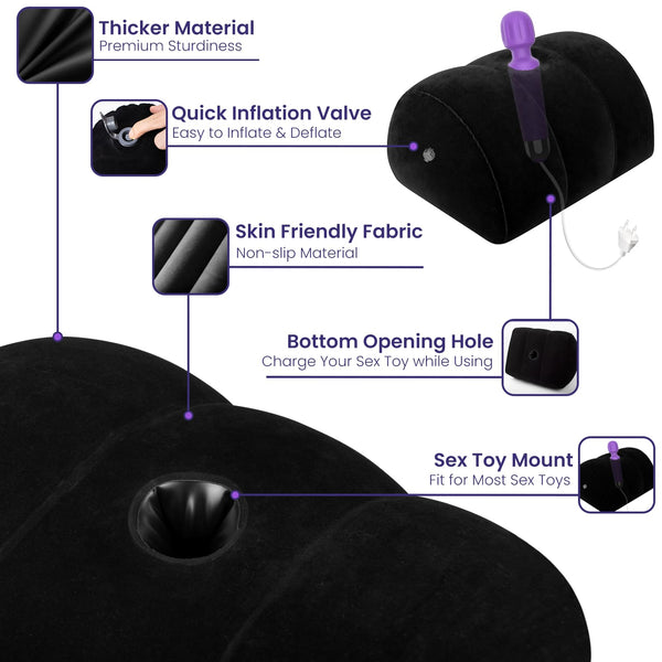 Black Dildo Mount Pillow – Inflatable Arch Sex Position Pillow for Adults, 2-in-1 Dildo Chair and Toy Mount for Women and Couples