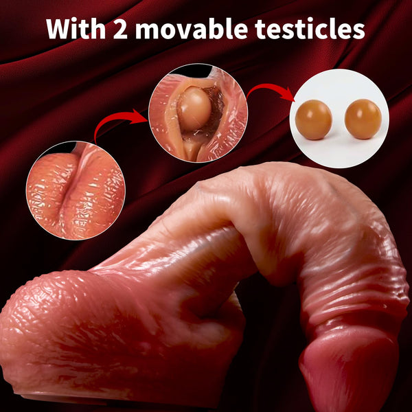 8.5 Inch Movable Foreskin Dildo – Sliding Skin Silicone Dildo for G-Spot, Vaginal & Anal Play with Suction Base