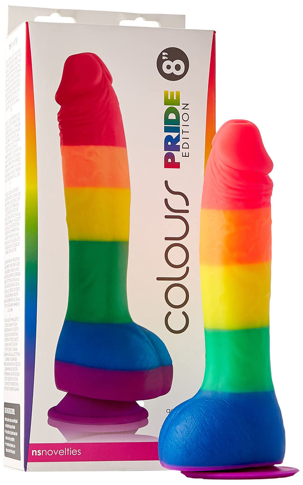 8 Inch Rainbow Pride Dildo Colors Edition – Realistic Silicone Dong with Balls & Strong Suction Base for G-Spot, Anal, and Vaginal Play