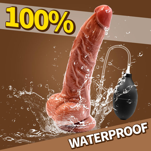 9 Inch Brown Squirting Dildo – Realistic Ejaculating Toy with Balls, Curved Shaft, and Suction Cup for Hands-Free G-Spot & Anal Play