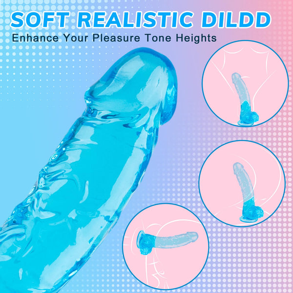 7 Inch Realistic Silicone Dildo – Soft Blue Flexible Beginner Toy