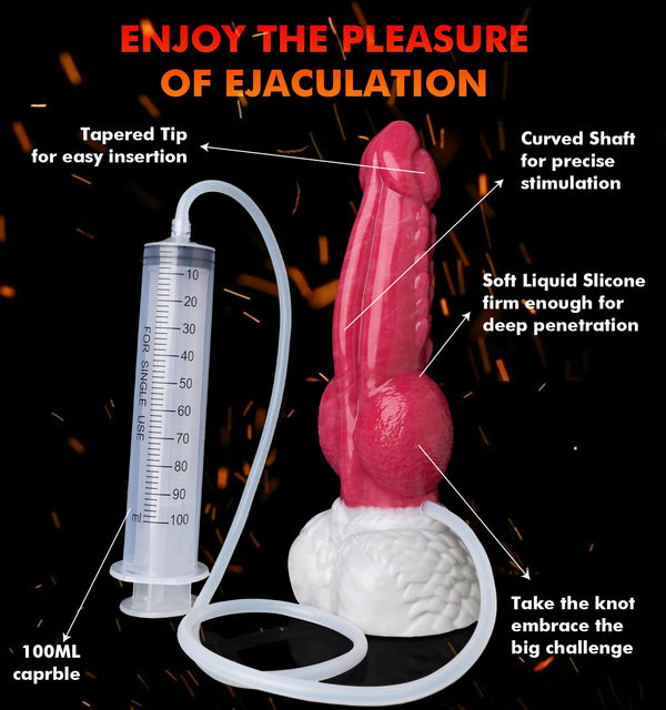 9.5" Squirting Knot Dildo – Giant Monster Cumming Dildo with Ribbed Texture, Suction Cup & Syringe Ejaculation