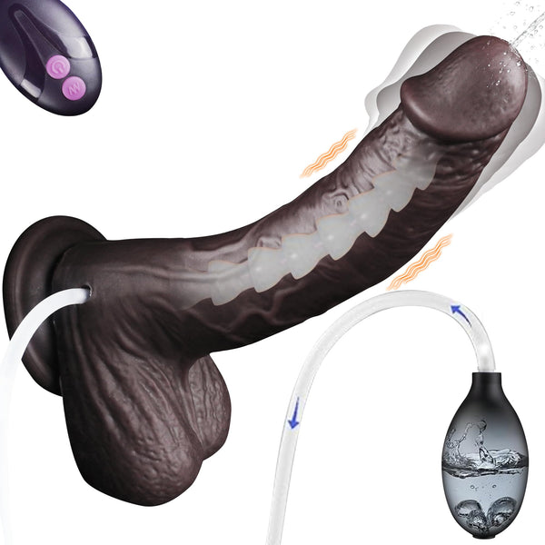 8.46" Black Squirting Dildo – Electric Realistic Ejaculating Vibrator with Curved Shaft & Suction Cup