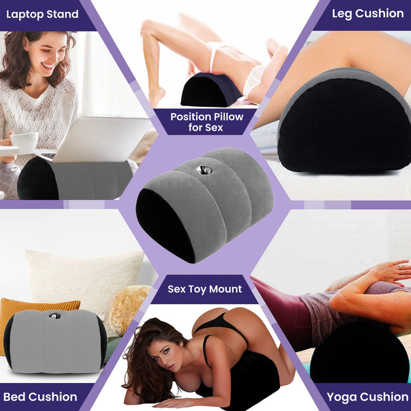 Dildo Mount Pillow – Inflatable Arch Sex Position Pillow for Women, Couples & Solo Play, Dildo Chair & Sex Toy Mount with Deep Hole Base (Gray)