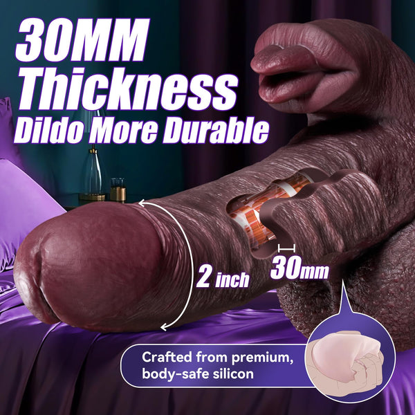 9 Inch Black Thrusting & Licking Tongue Dildo – Huge Realistic Vibrator with 7 Thrusting + 10 Vibration Modes, Suction Base, Heating, and Waterproof Design