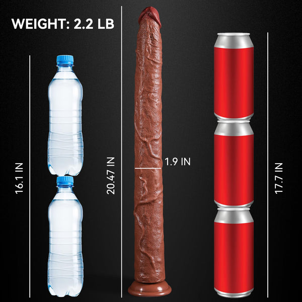 20 Inch Super Long Realistic Brown Dildo – No-Balls XXL Dildo with Small Glans, Flexible Silicone, and Suction Cup for Deep Anal & Vaginal Play