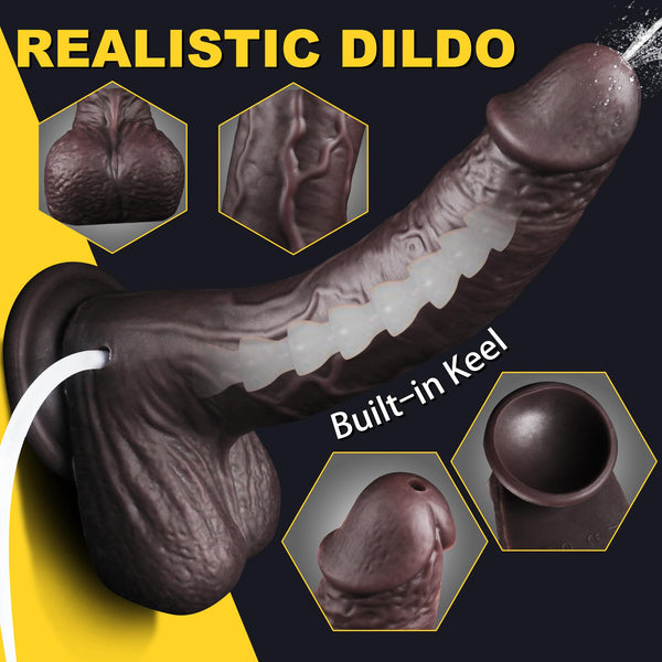 8.46" Black Squirting Dildo – Electric Realistic Ejaculating Vibrator with Curved Shaft & Suction Cup