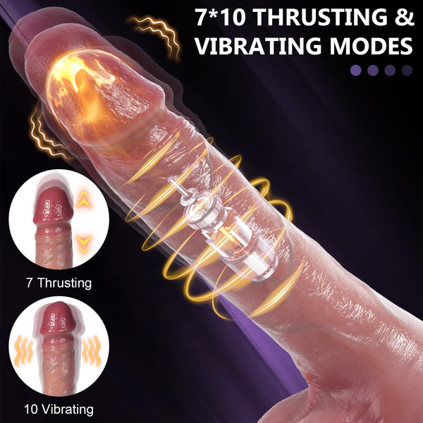 Brown 8.5 Inch Thrusting Dildo Vibrator – Realistic Silicone Dildo with 7 Thrusting, 10 Vibration & Heating Modes, Suction Cup & Remote Control for G-Spot & Anal Play