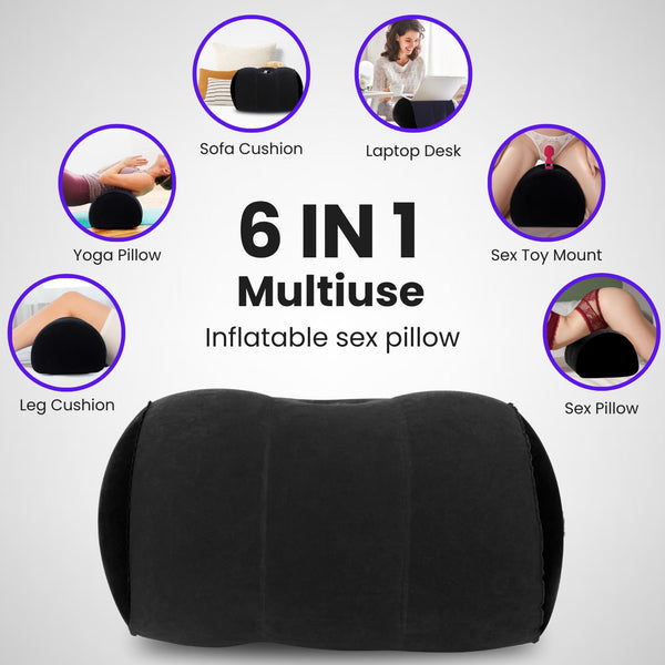 Black Dildo Mount Pillow – Inflatable Arch Sex Position Pillow for Adults, 2-in-1 Dildo Chair and Toy Mount for Women and Couples