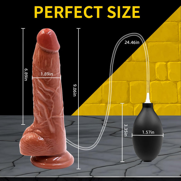 9 Inch Brown Squirting Dildo – Realistic Ejaculating Toy with Balls, Curved Shaft, and Suction Cup for Hands-Free G-Spot & Anal Play