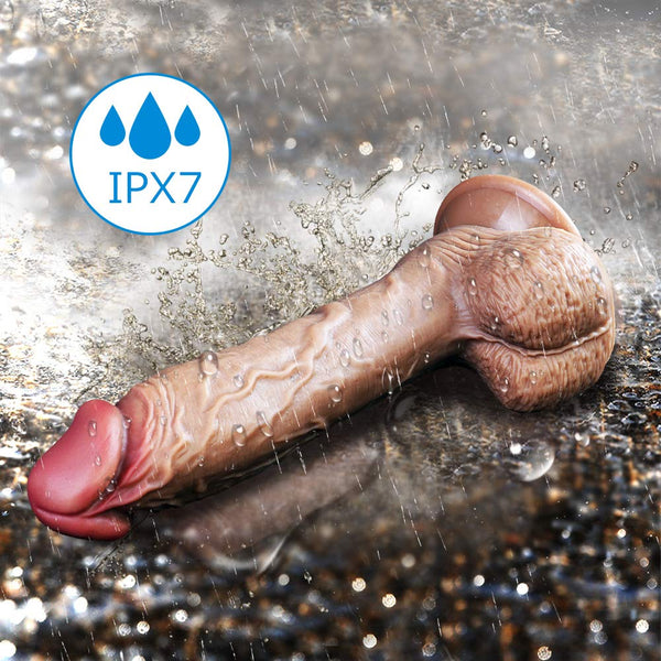 9 Inch Realistic Dual Density Lambskin Dildo with Suction Cup & Balls