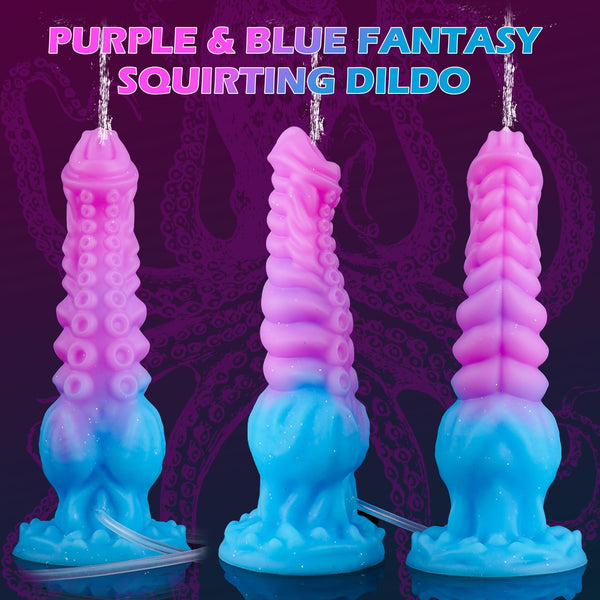 9.7" Squirting Tentacle Dildo – Purple Fantasy Monster Dragon Dildo with Knot, Suction Cup, and Ejaculating Syringe