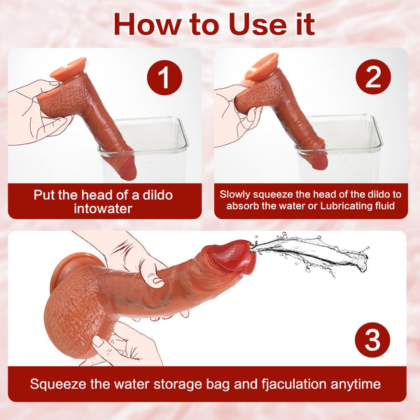 8 inch Squirting Dildo that Cums, Realistic Soft Feel Ejaculating Anal Toy