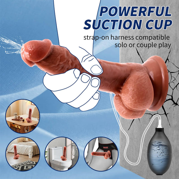 7" Realistic Ejaculating Dildo with Suction Cup & Soft Skin Texture for G-Spot & Prostate Stimulation (Flesh)