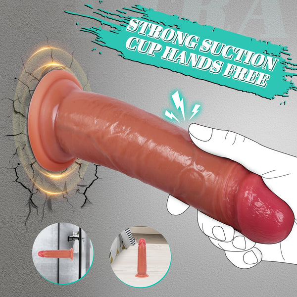 7.8 Inch Realistic Foreskin Dildo – Dual-Layer Silicone Cock with Movable Sliding Skin, Suction Cup Base & Harness Compatible