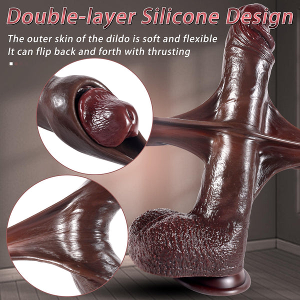 10.63" Brown Realistic Foreskin Dildo – Dual-Layer Silicone Dual Layer Penis