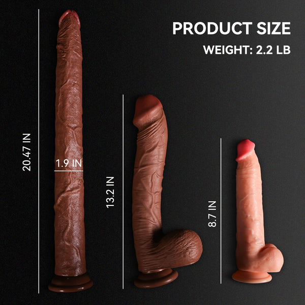 20 Inch Super Long Realistic Brown Dildo – No-Balls XXL Dildo with Small Glans, Flexible Silicone, and Suction Cup for Deep Anal & Vaginal Play