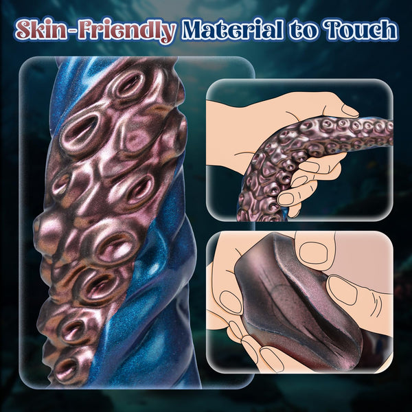 18.5" Long Tentacle Dildo – Blue Purple Fantasy Octopus-Inspired Dildo with Suction Cup, Soft Silicone XXL Sex Toy for Deep Penetration & Anal Play