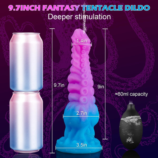 9.7" Squirting Tentacle Dildo – Purple Fantasy Monster Dragon Dildo with Knot, Suction Cup, and Ejaculating Syringe