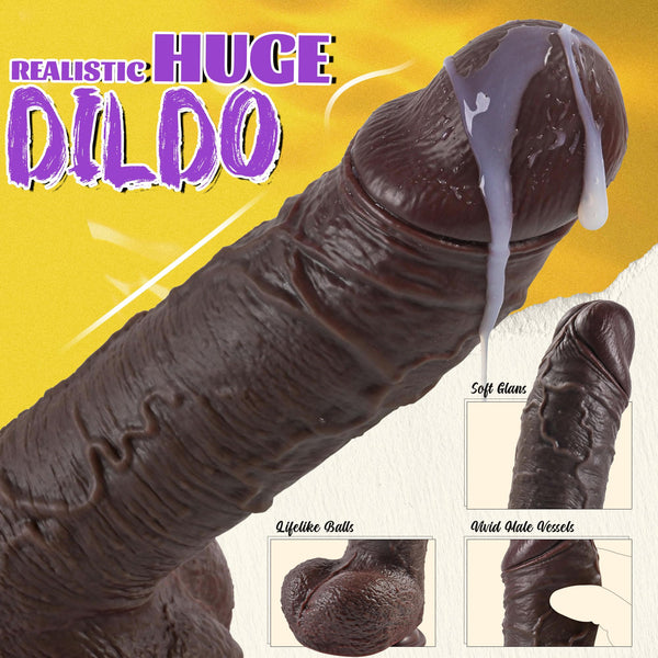 10 Inch Huge Black Thrusting Dildo – 2.4" Diameter Heating BBC Dildo with 9 Vibrations, 3 Rotating Thrust Modes, Remote & Suction for G-Spot and Anal Play