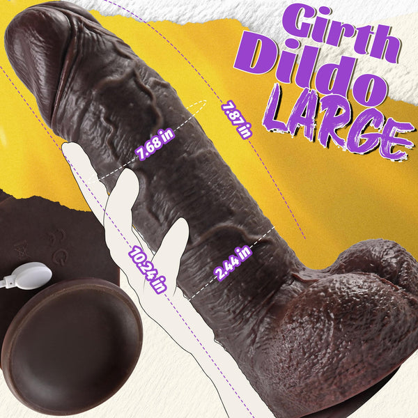10 Inch Huge Black Thrusting Dildo – 2.4" Diameter Heating BBC Dildo with 9 Vibrations, 3 Rotating Thrust Modes, Remote & Suction for G-Spot and Anal Play