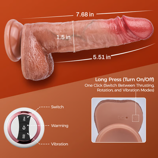 7.68" Vibrating Rotating Swinging Dildo that Warms 4-in-1 Liquid Silicone Cock