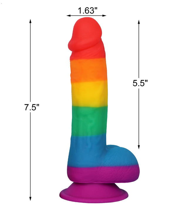 7.5" Rainbow Realistic Dildo for Adult Sex Toys - Liquid Silicone Material Strong Suction Cup Hands-Free Play 2 Balls