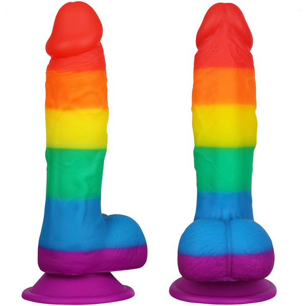 7.5" Rainbow Realistic Dildo for Adult Sex Toys - Liquid Silicone Material Strong Suction Cup Hands-Free Play 2 Balls